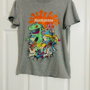 Nickelodeon Gray T-Shirt with Colorful Characters